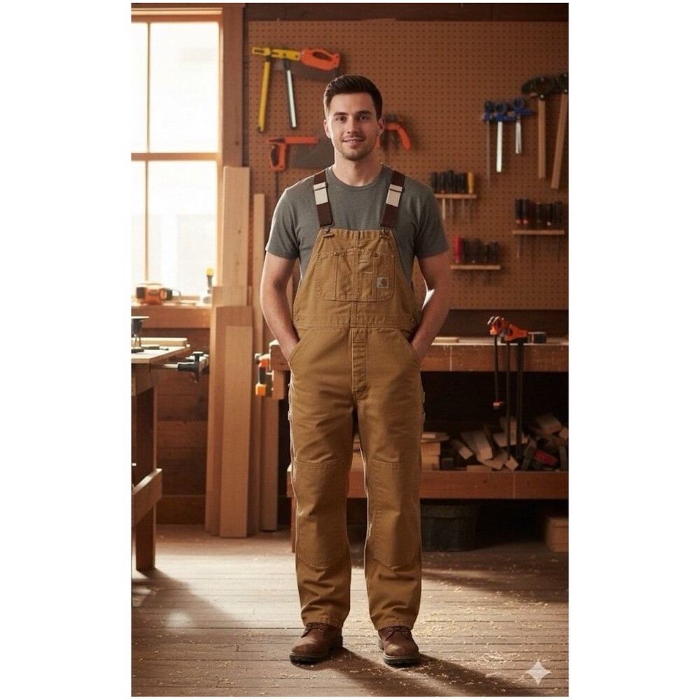 Carhartt Mens Tan Solid Canvas Work Overalls Style Sz‎ 36 x 32 Work Wear Classic